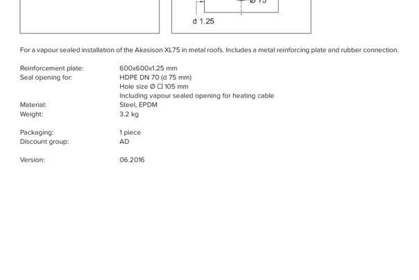 Akasison reinforcement plate XL75 with vapour barrier connection - code 747712