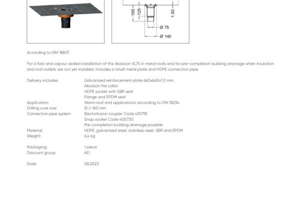 Akasison reinforcement plate XL75 with vapour barrier connection and fire protection - code 747723