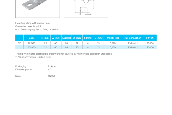 Akasison mounting plate for guide bracket - code 709478 / 709480