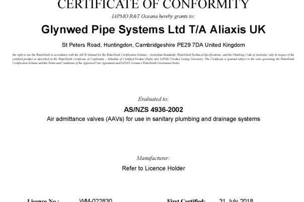 Maxi-Vent, Mini-Vent, Redi-Vent, Tech-Vent Watermark certification WM-022830_02 Certificate of Conformity.pdf
