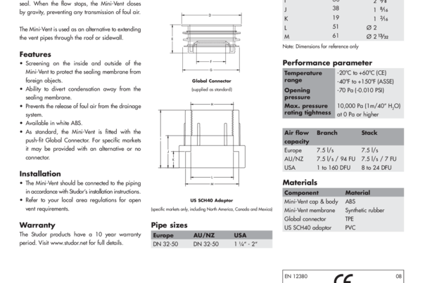 STUDOR - Specification Sheet - Mini-Vent